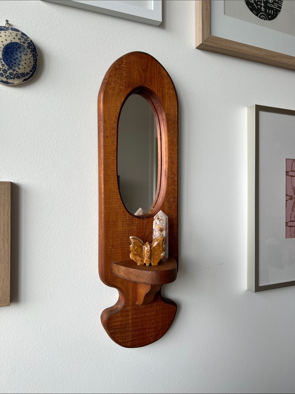 Vintage Mirrored Wood Wall Shelf Display